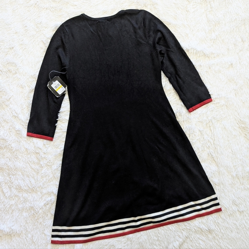 NWT JH Black Knit A Line Sweater Dress With Contrast Striped Hems Size Medium - Picture 6 of 12